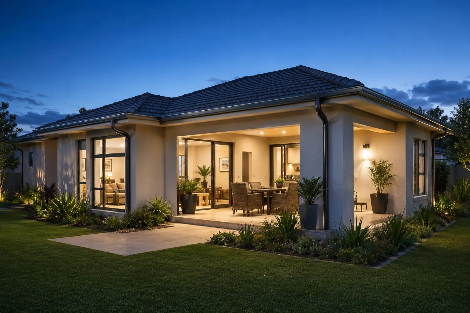 Residential property illustrating a completed roofline
